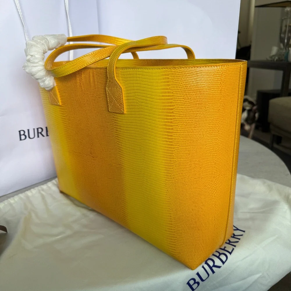 Burberry London Tote Bag Yellow Lizard Embossed Leather Shopper Handbag New‎
